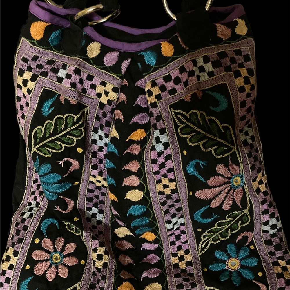 Handbag black cloth beautiful flower colors - Picture 3 of 4